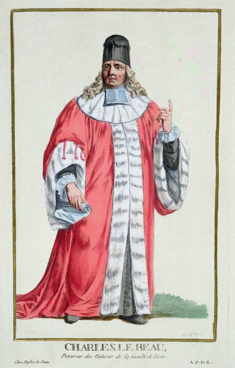Charles le Beau (1701-78) fra "Receuil des Estampes, Representant les Rangs et les Dignites, suivant le Costume de toutes les Nations existantes", udgivet i 1780 (håndkoloreret stik) af Pierre Duflos