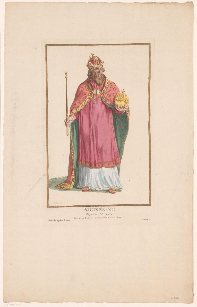 Portræt af kejser Sigismund med scepter og globus Sigismond (titel på objekt) af Pierre Duflos
