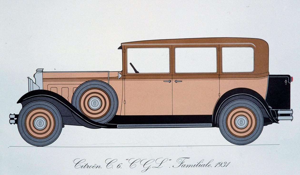 Plade, der repræsenterer Citroen-familiebilen fra 1931 af Pierre Dumont