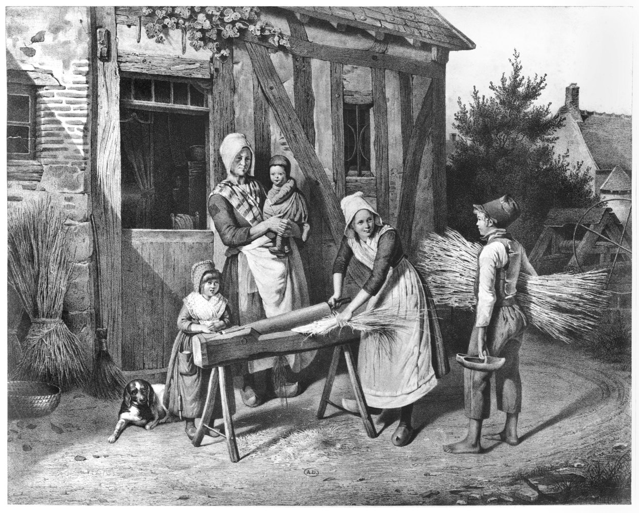 Breaking Hemp, c.1830-40 af Pierre Duval Lecamus