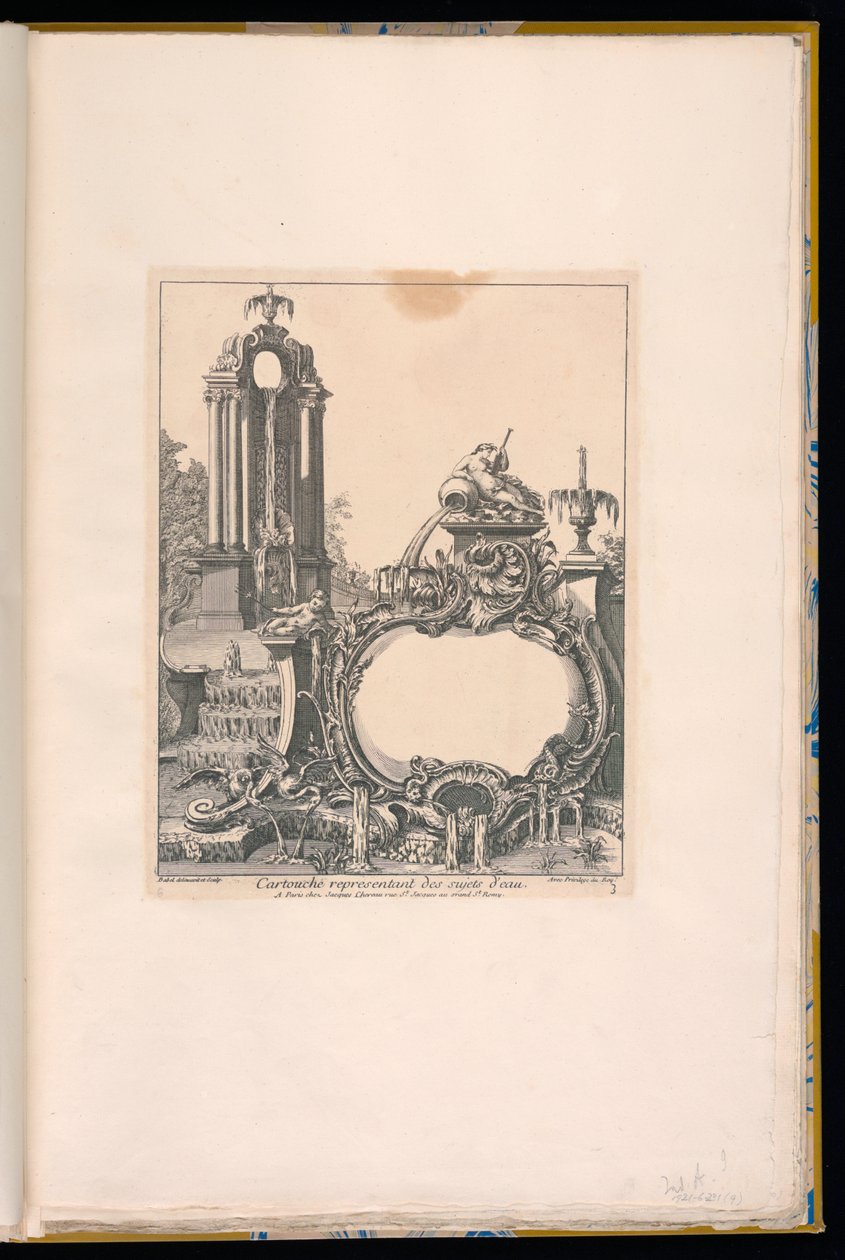 Cartouche omgivet af springvand af Pierre Edme Babel