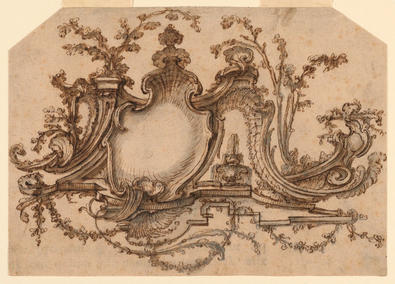 Design til paneldekoration med Rocaille Ornament af Pierre Edme Babel