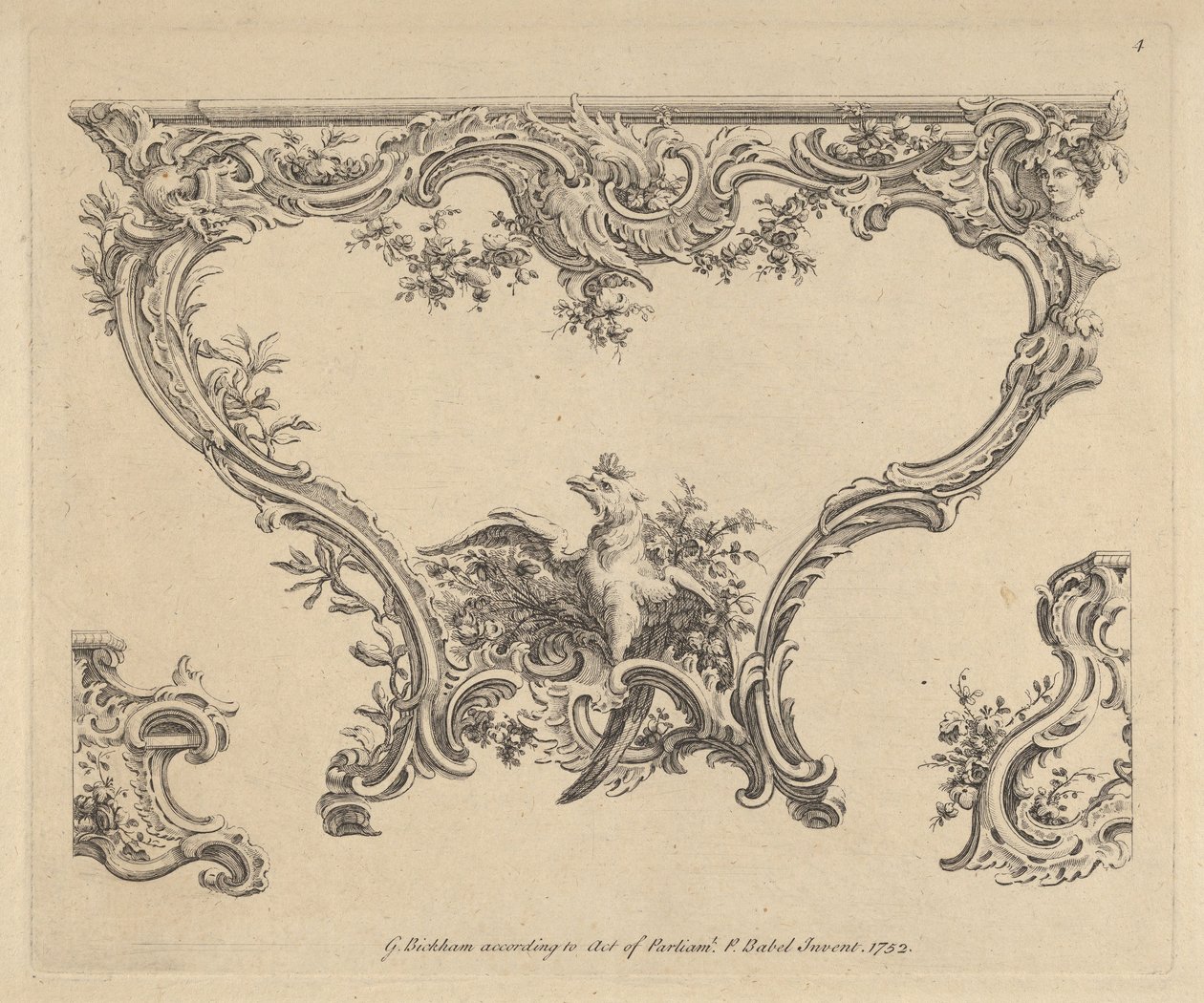 Design til et konsolbord, 1752. af Pierre Edme Babel