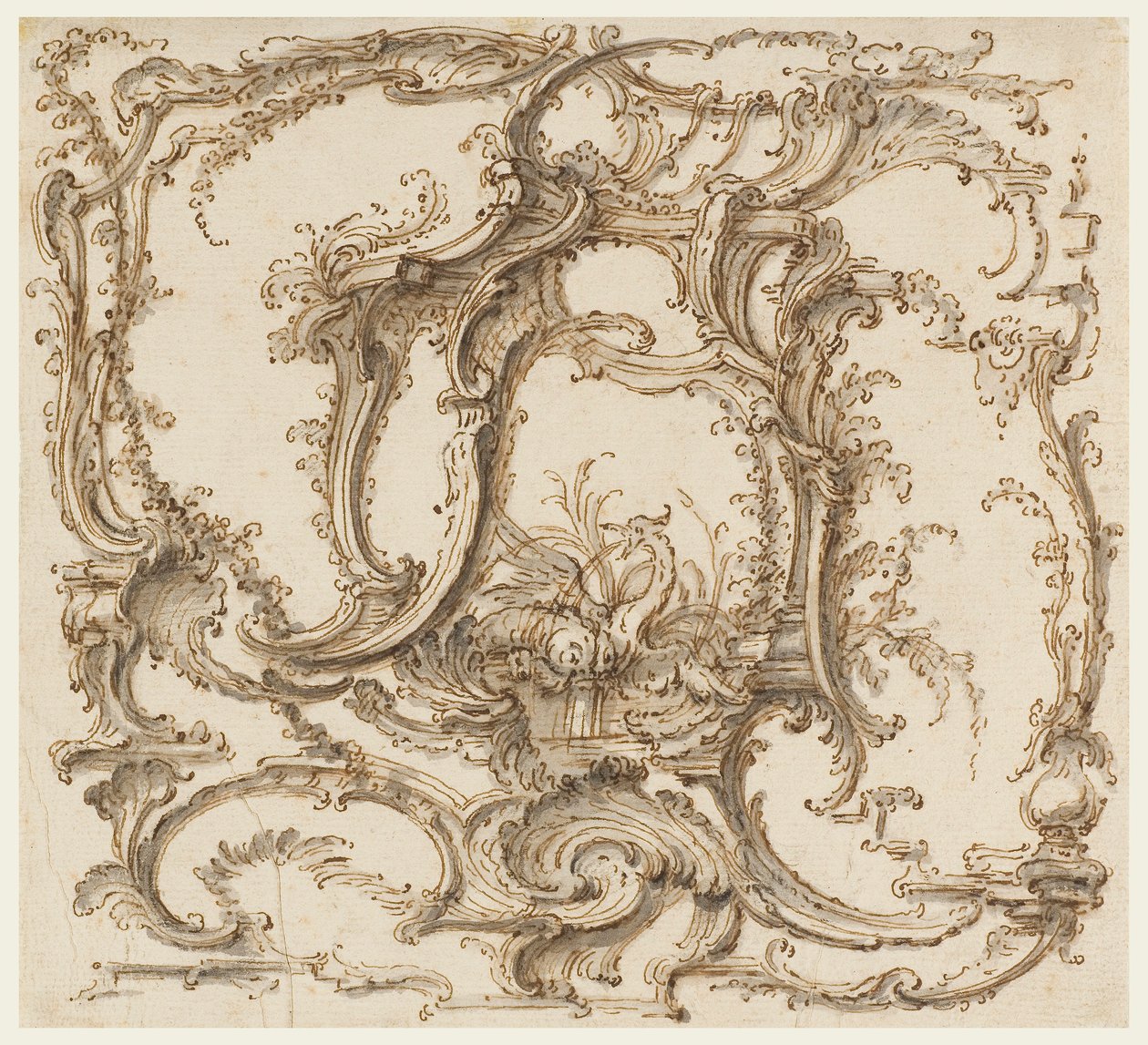Tegning, ornamentkomposition, ca. 1745 af Pierre Edme Babel