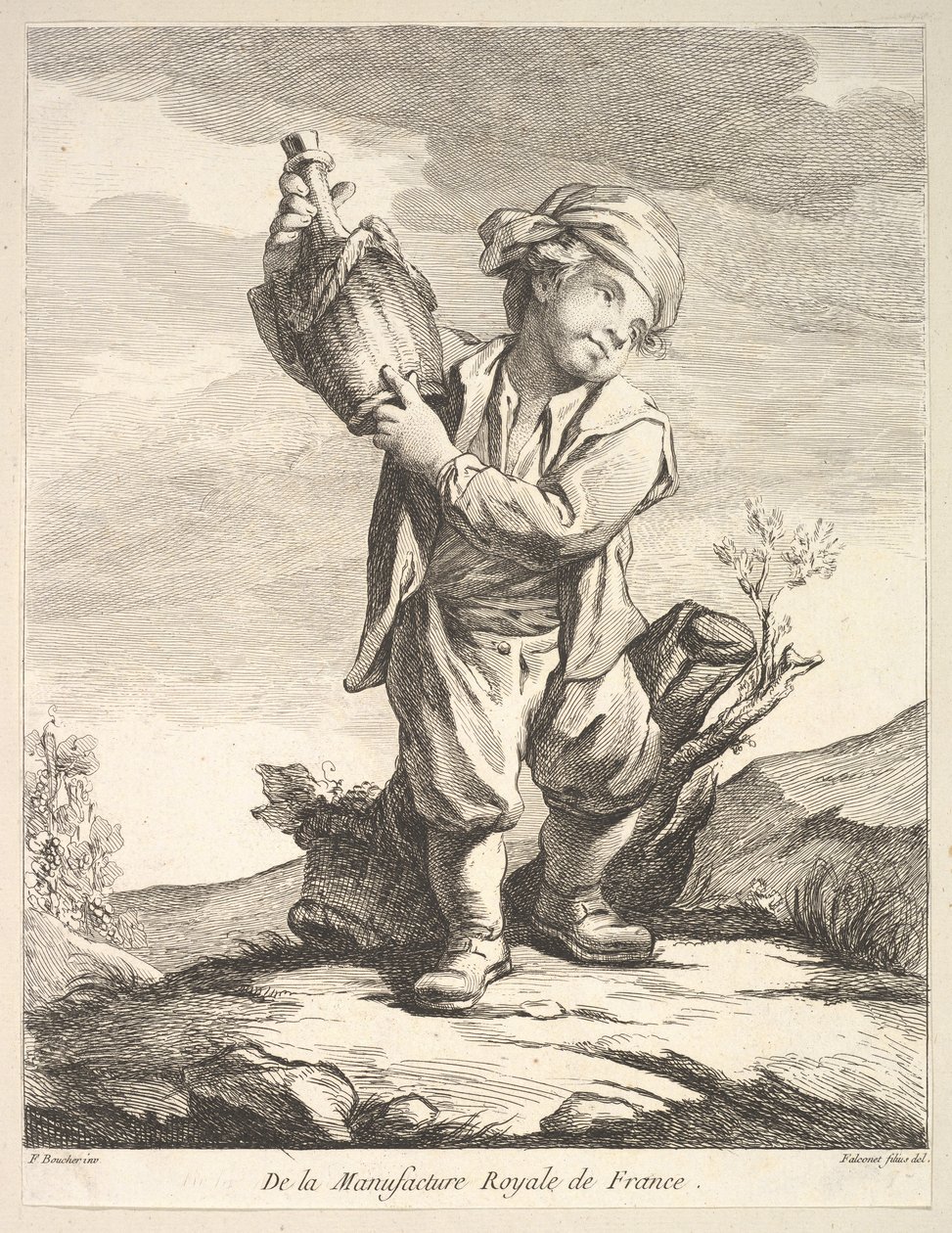 Lille dreng, der holder et kar, fra First Book of Figures efter porcelænerne fra M..., 1757. af Pierre Etienne Falconet