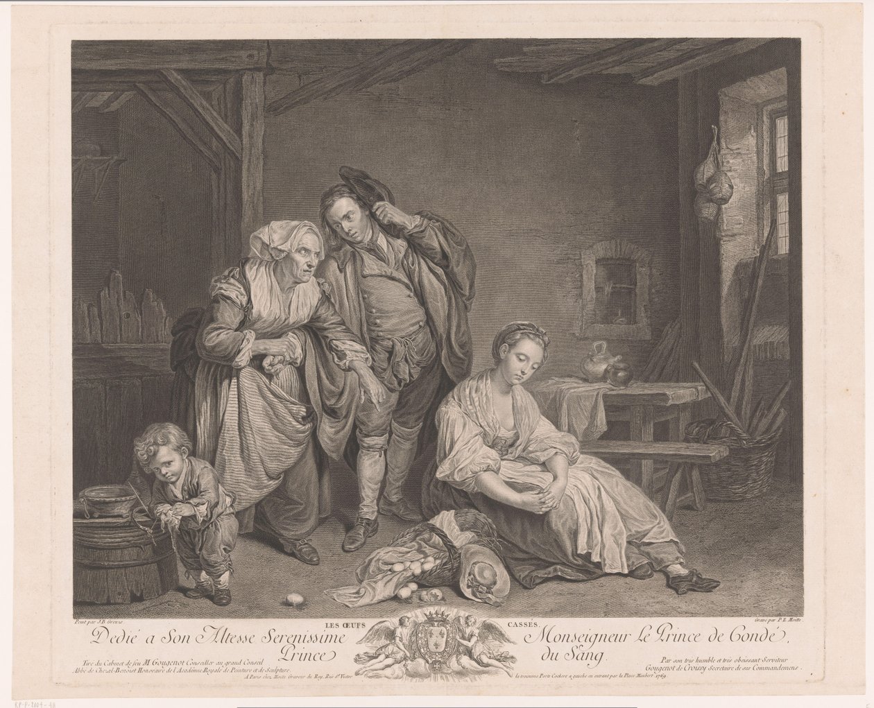Ung kvinde ved siden af ​​en kurv med knuste æg Les oeufs cassés (titel på objekt) af Pierre Etienne Moitte