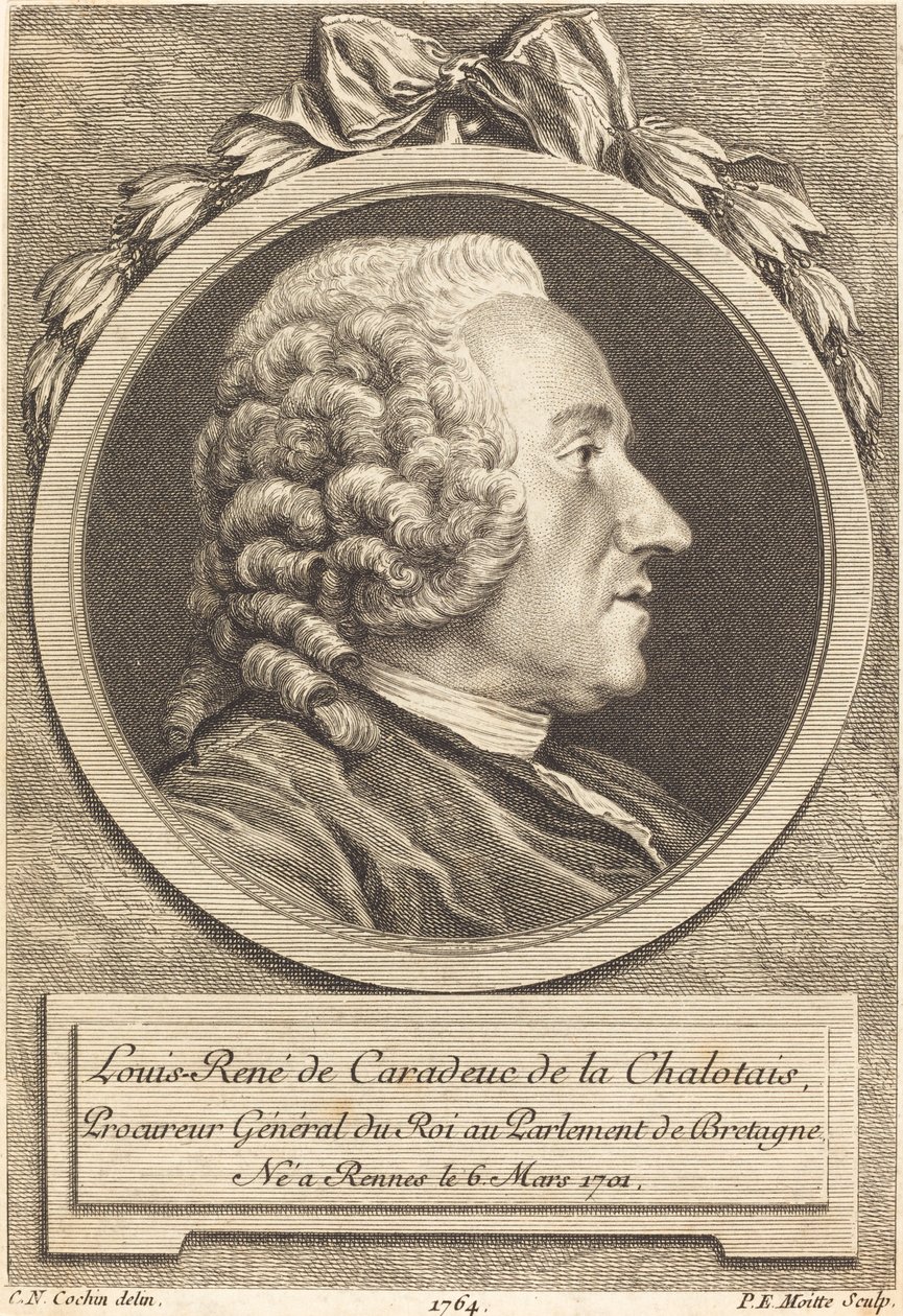 Louis-Rene de Caradeuc de la Chalotais af Pierre Etienne Moitte after Charles Nicolas Cochin II