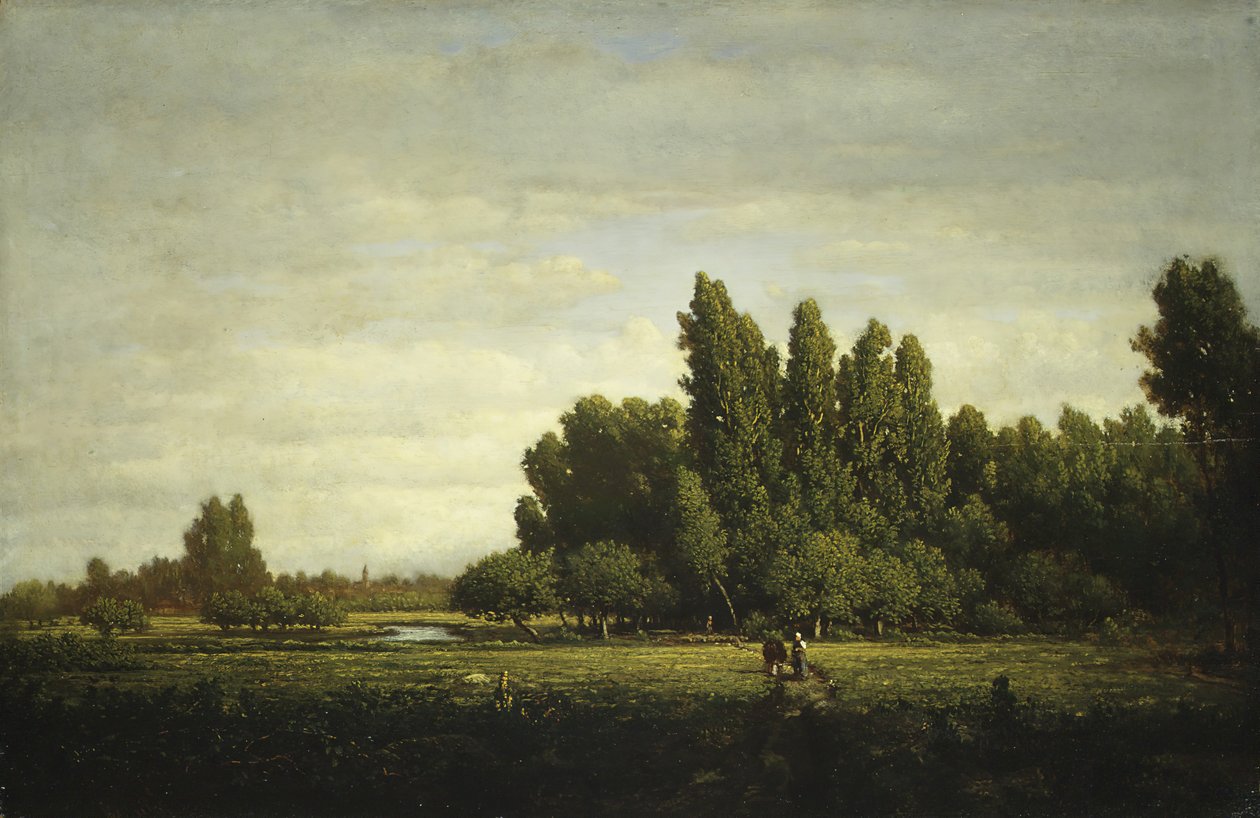 En eng omkranset af træer, ca. 1845. af Pierre Etienne Theodore Rousseau