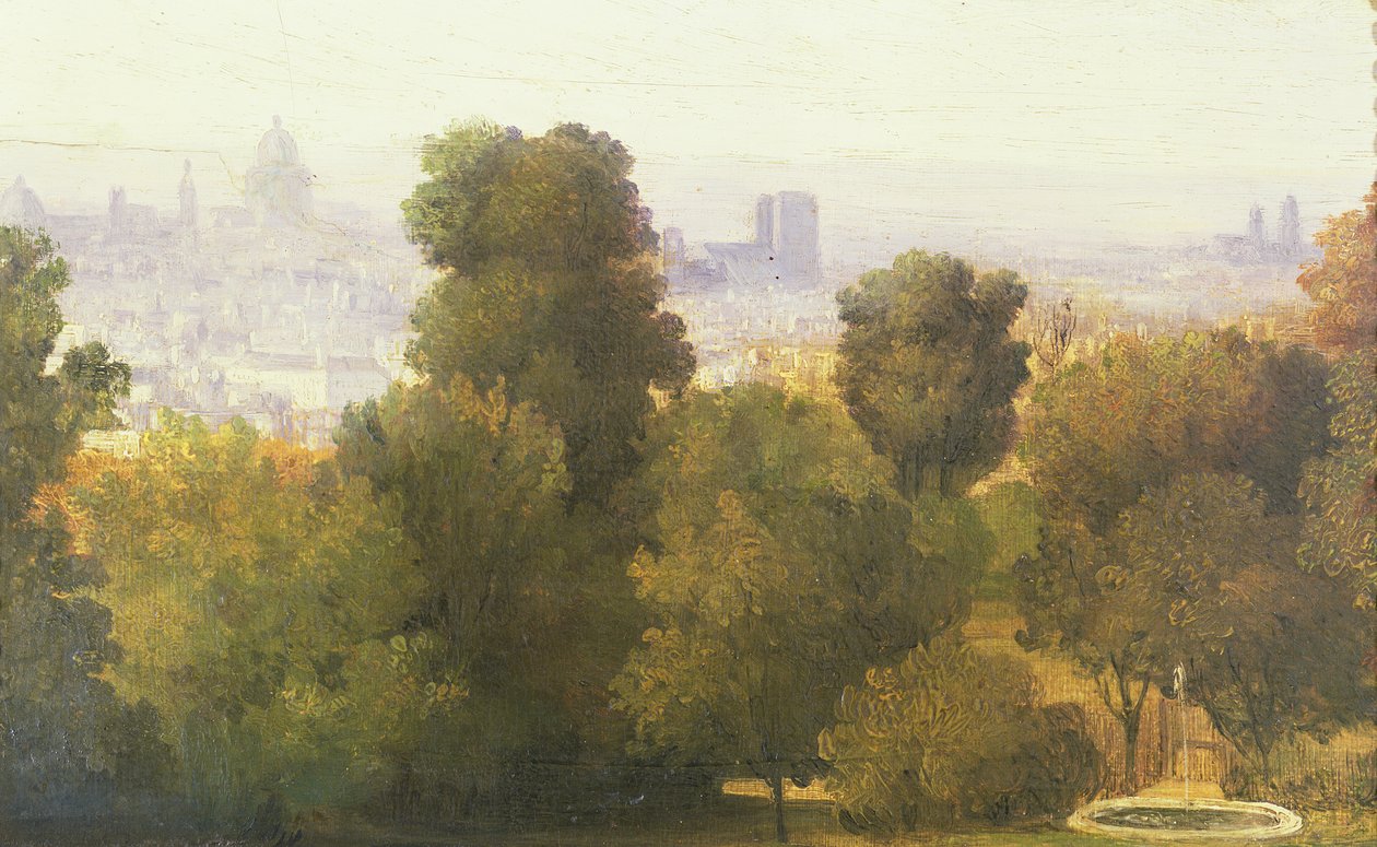 Paris set fra Bellevilles højder, c.1830 af Pierre Etienne Theodore Rousseau