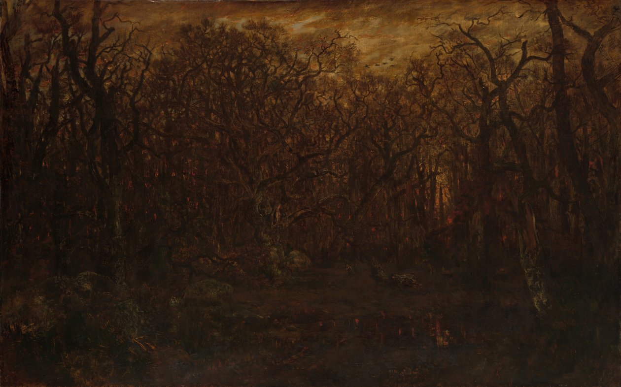 Skoven om vinteren ved solnedgang, ca. 1846-67. af Pierre Etienne Theodore Rousseau