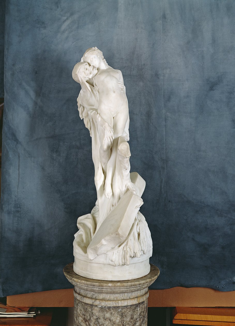 Figur af døden omfavner en kvindelig nøgen (marmor) af Pierre Eugene Emile Hebert