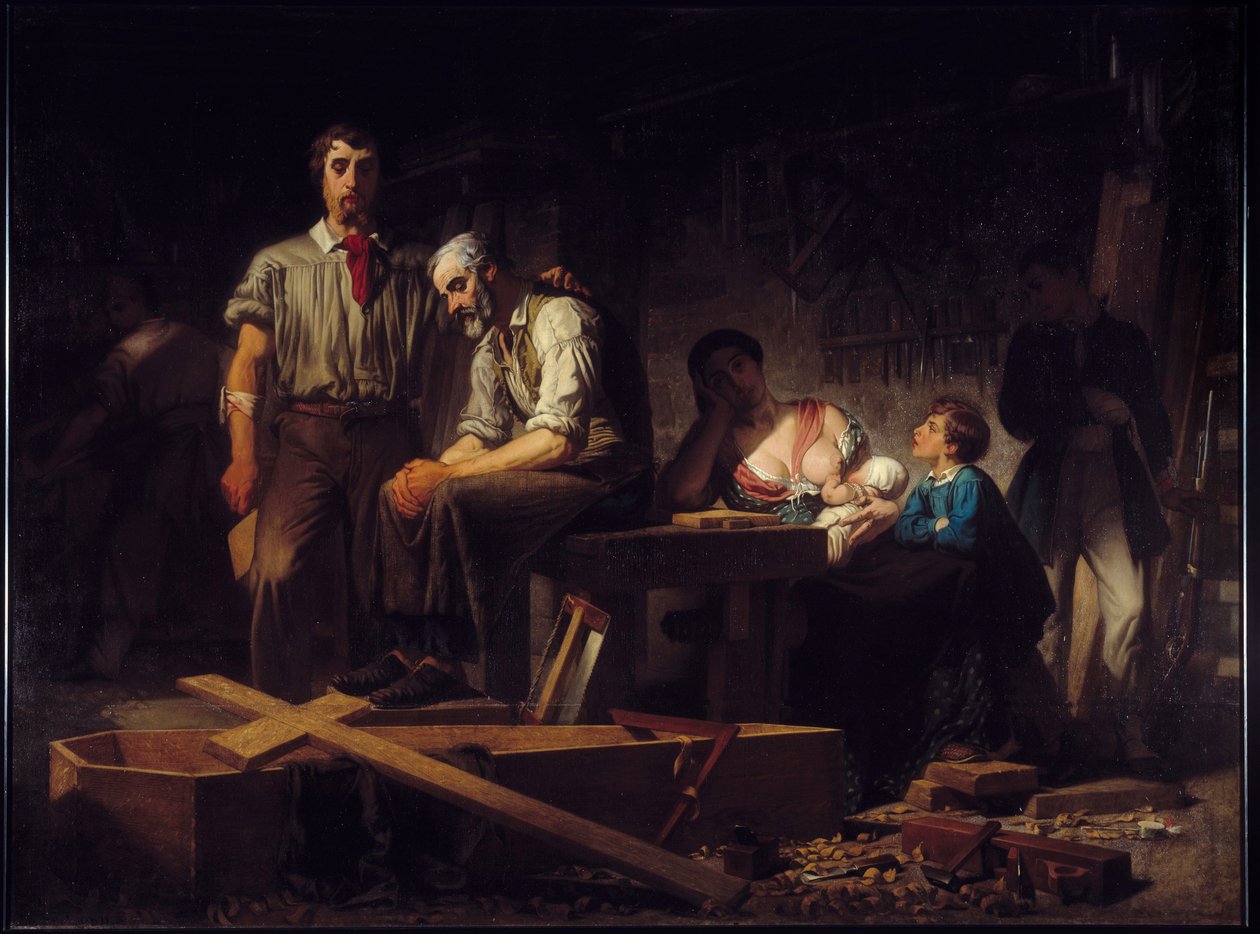 Revolution af 1848: "" Første værk efter opstanden i februar 1848"" Sorg over familierne til ofrene, der døde i dagene af februar 1848. Maleri af Pierre Eugene Lacoste (1818-1908) 1850 Søn. 2,7x3,66 m Marseille, Musee des Beaux Arts. af Pierre Eugène Lacoste