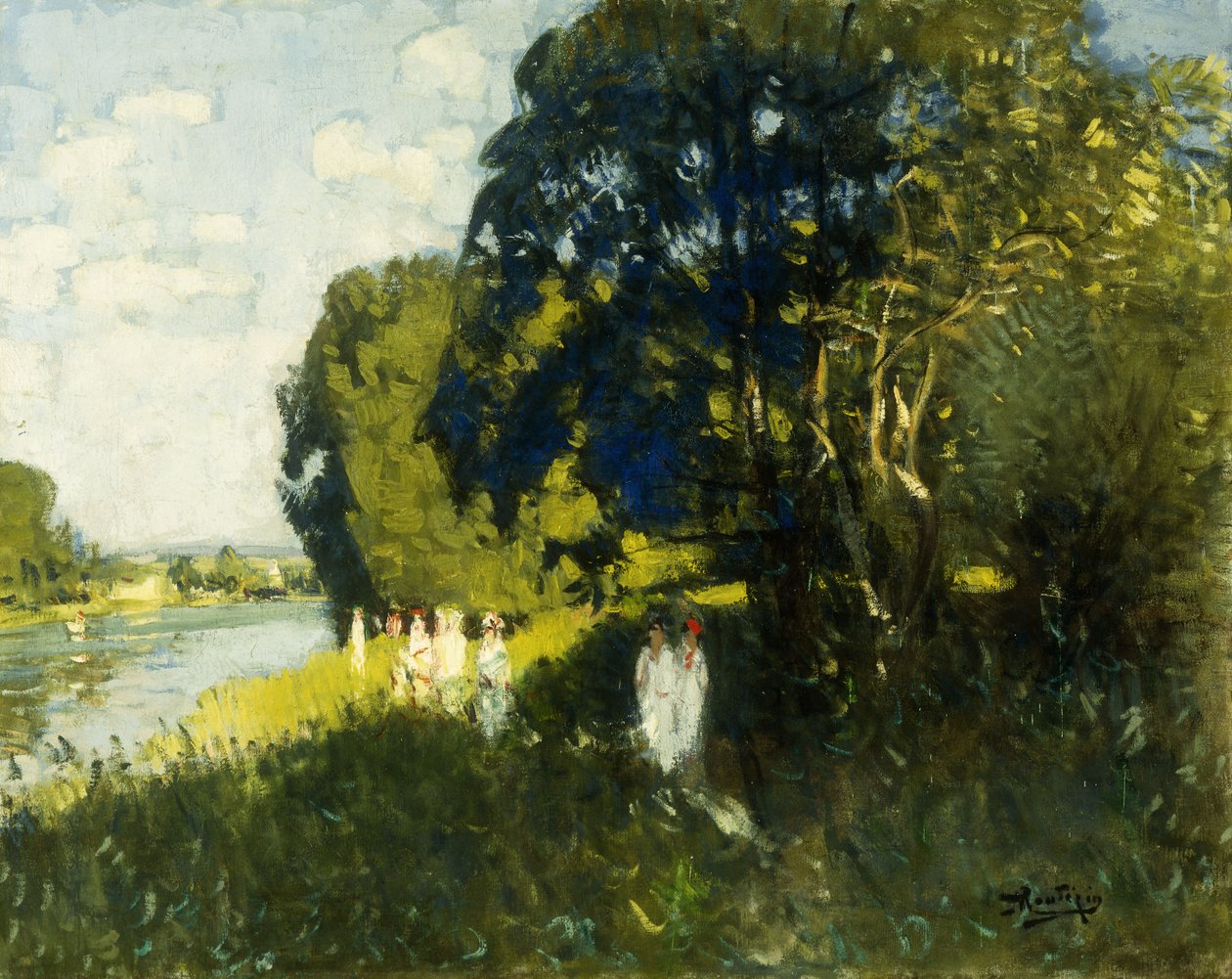 En smuk søndag på bredden af ​​Seinen; en smuk søndag ved Seinen af Pierre Eugene Montezin