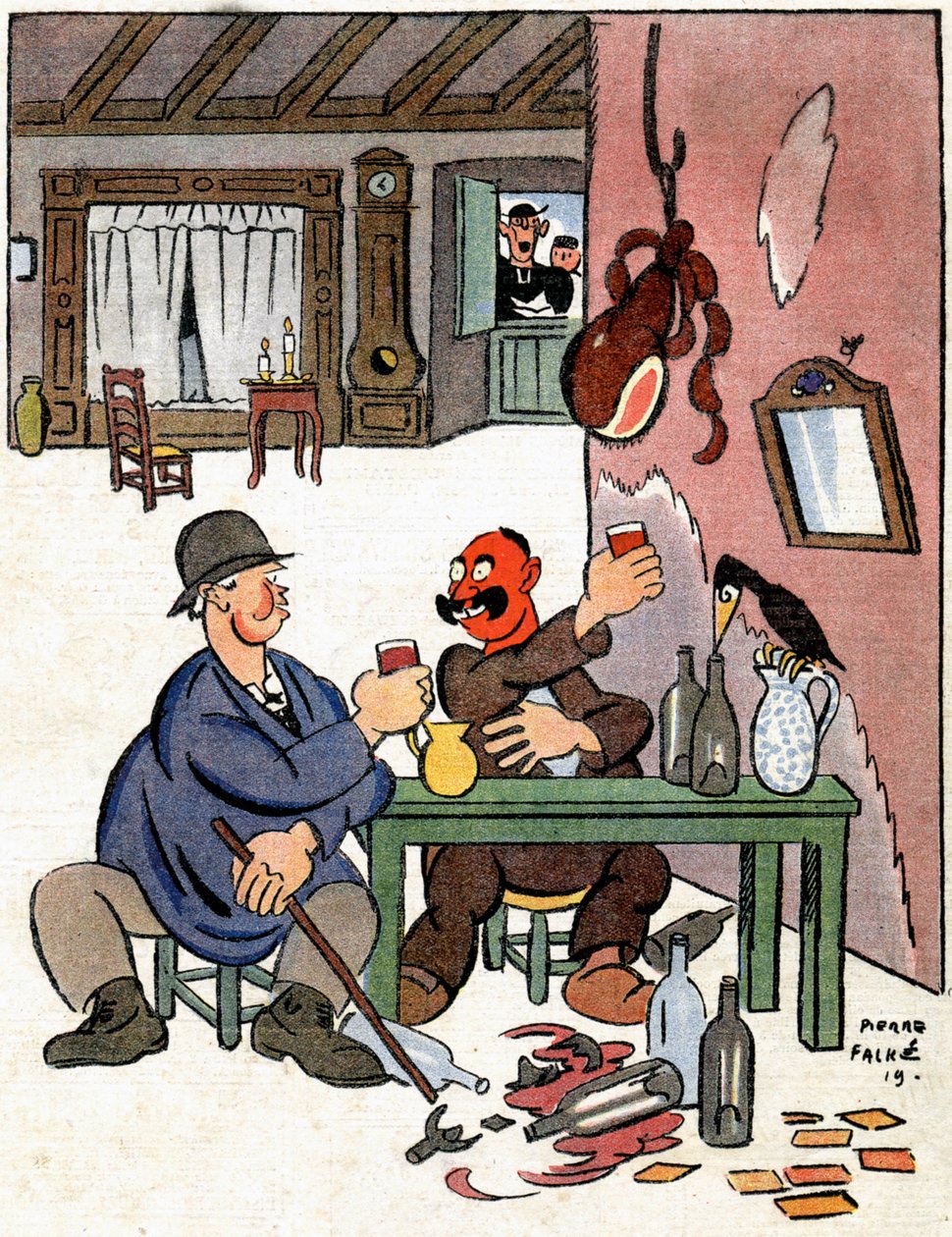 Alkoholikere på landet, ca. 1922 (illustration) af Pierre Falke