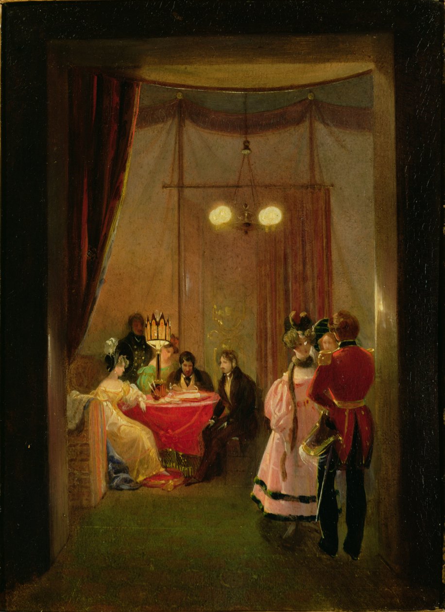 Salonen af Hortense de Beauharnais (1783-1837) i Rom (olie på kort) af Pierre Felix Cottrau