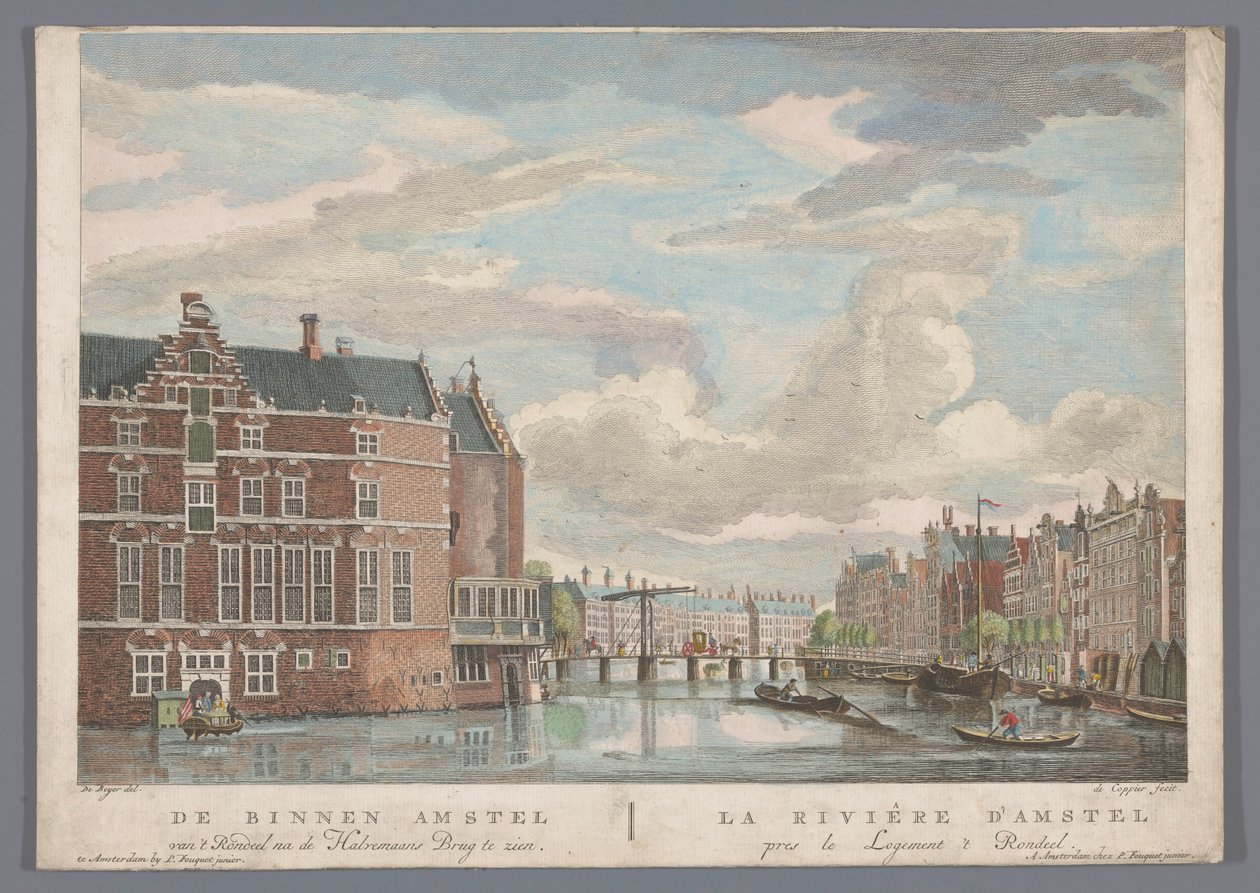 Udsigt over Halvemaansbrug over Amstel i Amsterdam Binnen Amstel van 