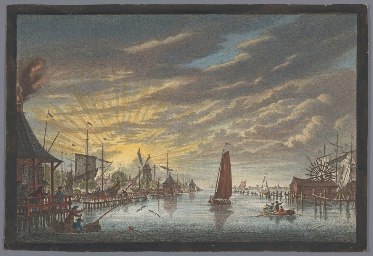 Udsigt over den gamle lystbådehavn i Amsterdam, set mod højborgen Leeuwenburg eller Blauwhoofd Udsigt ved den gamle lystbådehavn for at se 