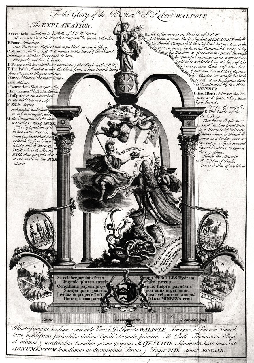 Til ære for den højre ærede Robert Walpole (1676-1745) 1. jarl af Orford af Pierre Fourdrinier