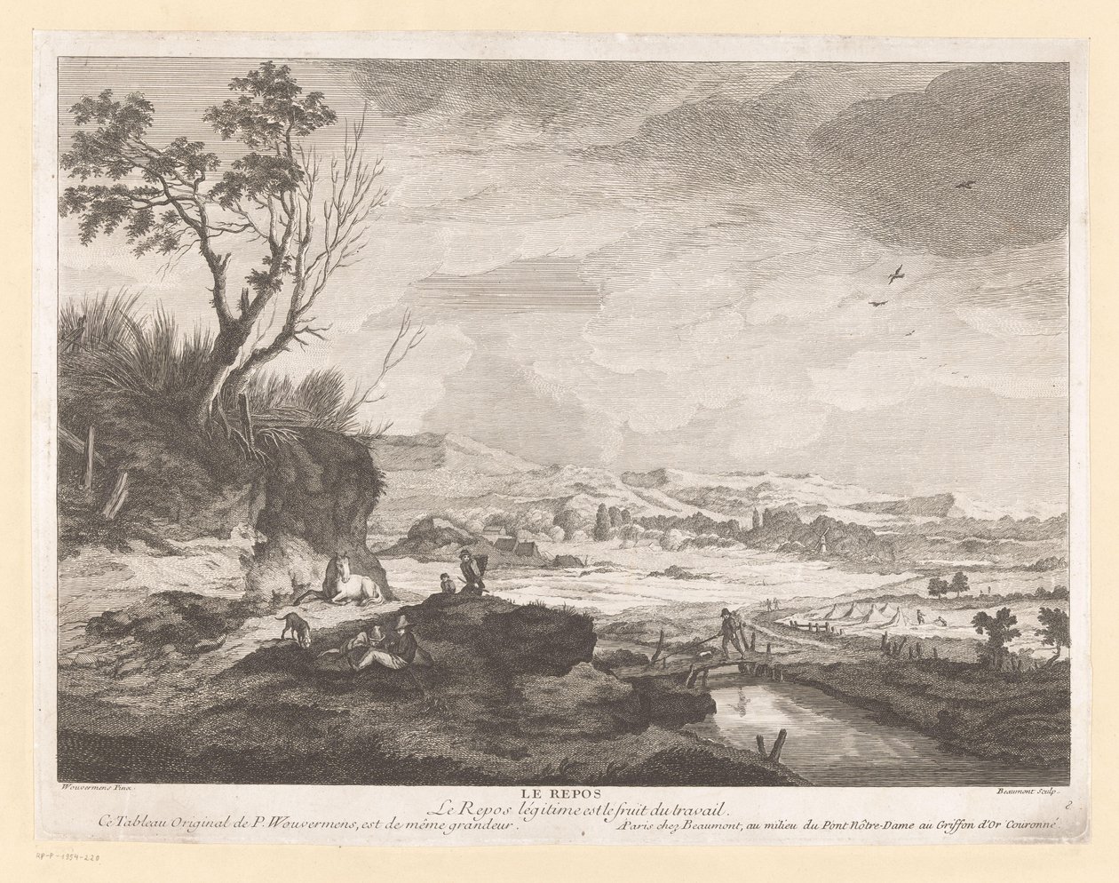 Landskab med hvilende figurer Le repos (titel på objekt) af Pierre Francois Beaumont
