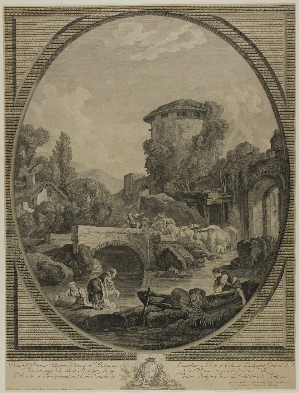 Landskab med en bro og et dueslag af Pierre Francois Laurent