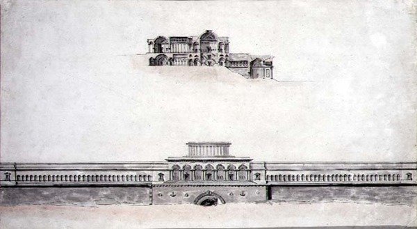Design til et nyklassicistisk palads af Pierre Francois Leonard Fontaine