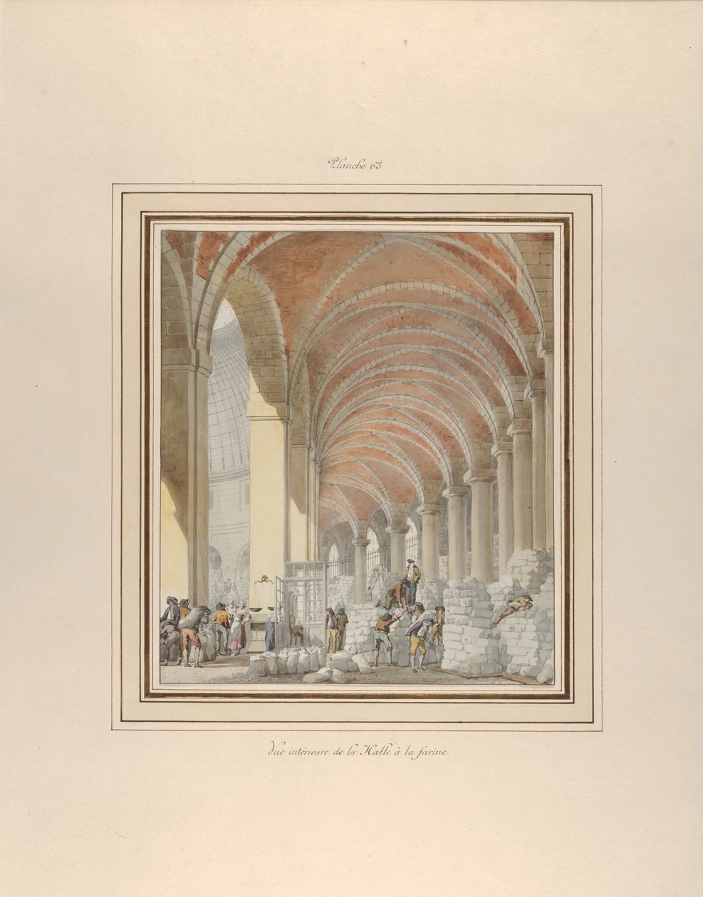 Halle aux Blés, indvendig udsigt, ca. 1810. af Pierre Francois Leonard Fontaine