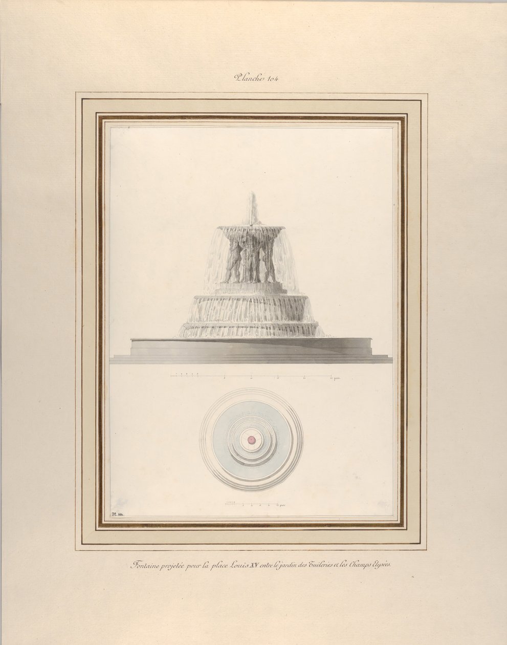 Projekt til et springvand til La Place Louis XV, ca. 1806. af Pierre Francois Leonard Fontaine