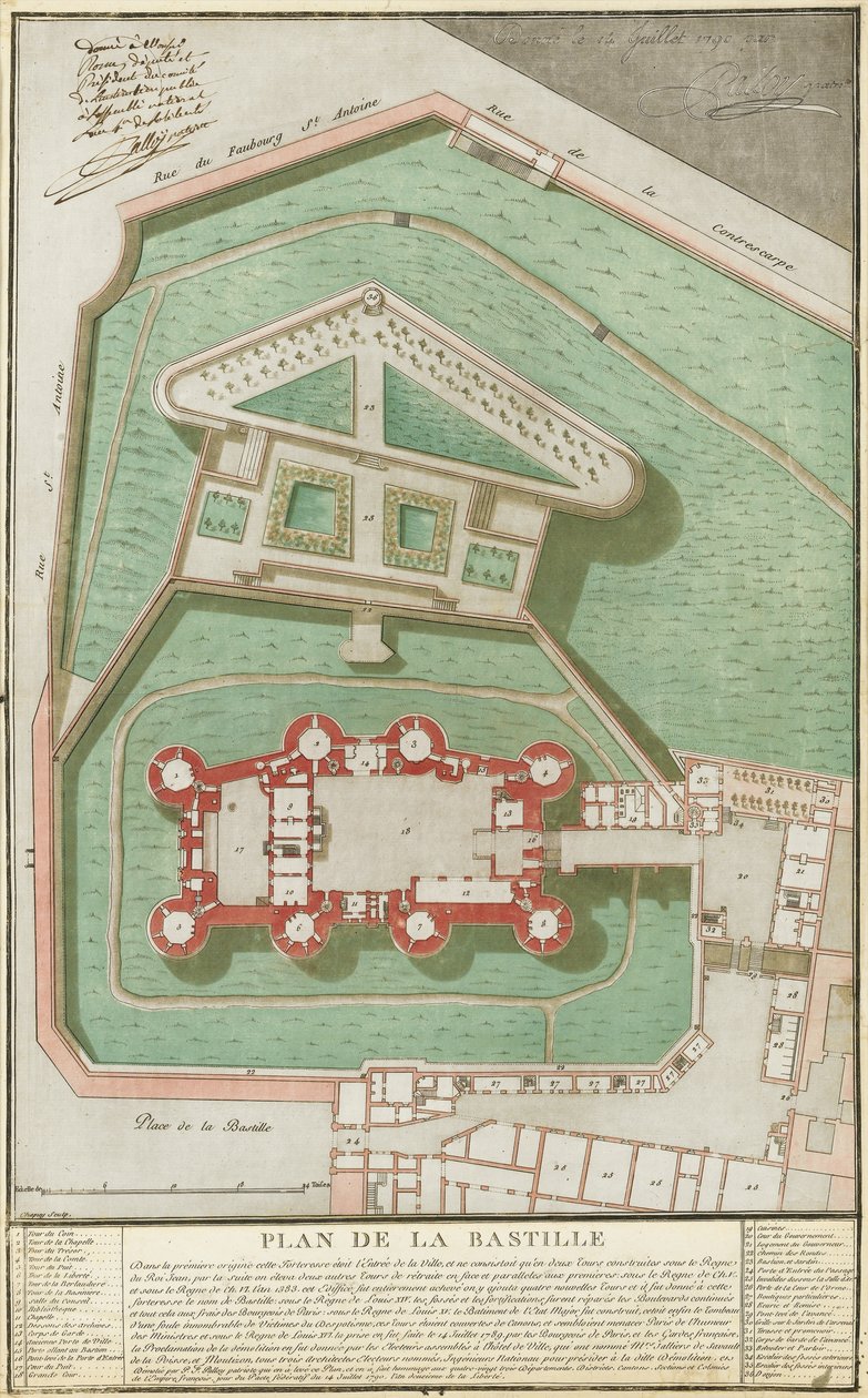 Plan over Bastillen, 1792 af Pierre Francois Palloy