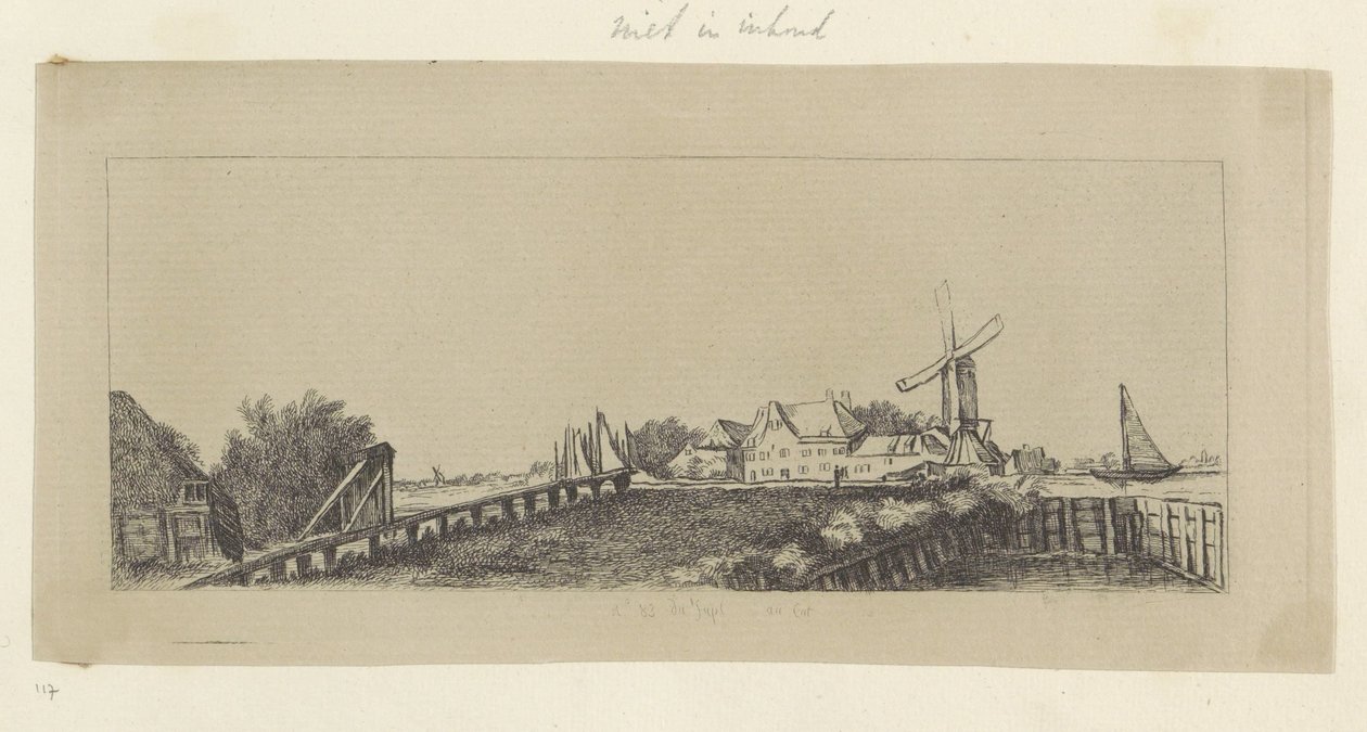 Landskab med træbro og mølle Recueil de quatre-vingt-cinq estampes originales (serietitel) af Pierre François Basan (workshop of)