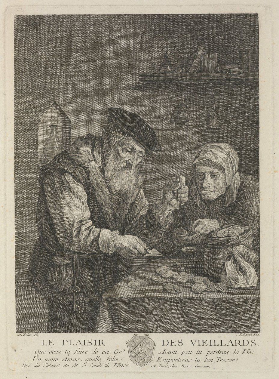 Fornøjelser af alderdom efter maleriet af David Teniers den yngre, midten af det 18. århundrede. af Pierre François Basan