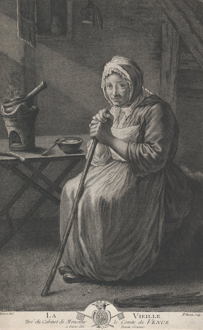 Den gamle kvinde, fra kontoret for greven af Vence, 1782-97. af Pierre François Basan