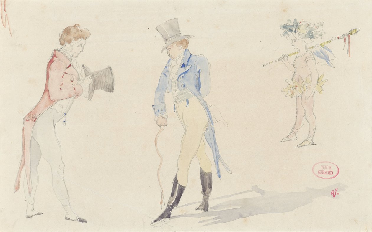 Let skitseark med to mødedandies og en balletforelskelse af Pierre François Eugène Giraud