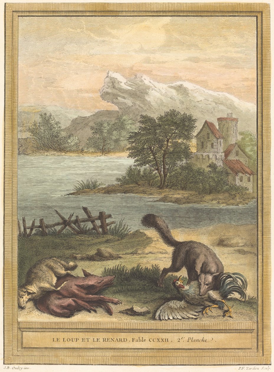Le loup et le renard (Ulven og ræven) af Pierre François Tardieu after Jean Baptiste Oudry