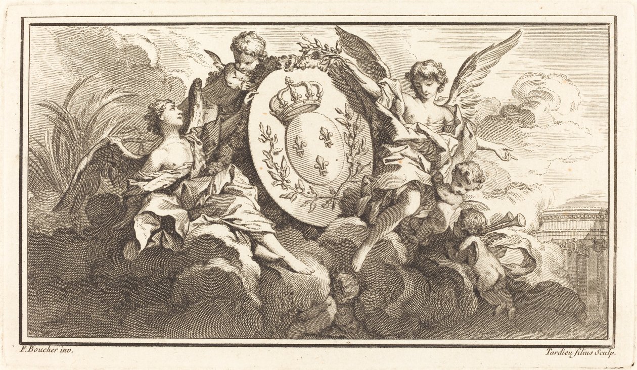 Ludvig XVs kongelige våbenskjold af Pierre François Tardieu or Jacques Nicolas Tardieu after François Boucher