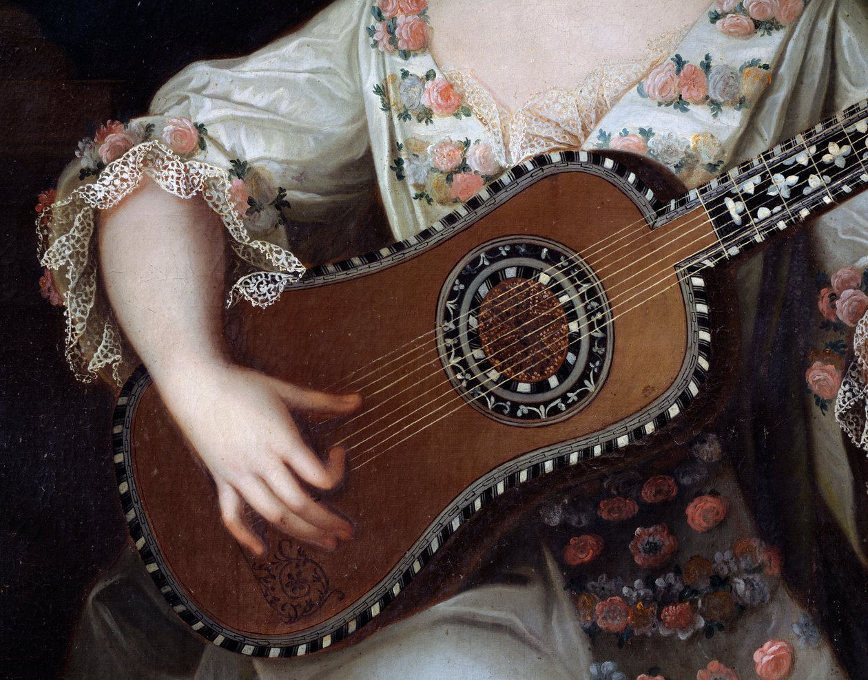 Guitar, detalje af portrættet af Mademoiselle de Charolais (1695-1758), maleri af Pierre Gobert (1662-1744). Frankrig af Pierre Gobert
