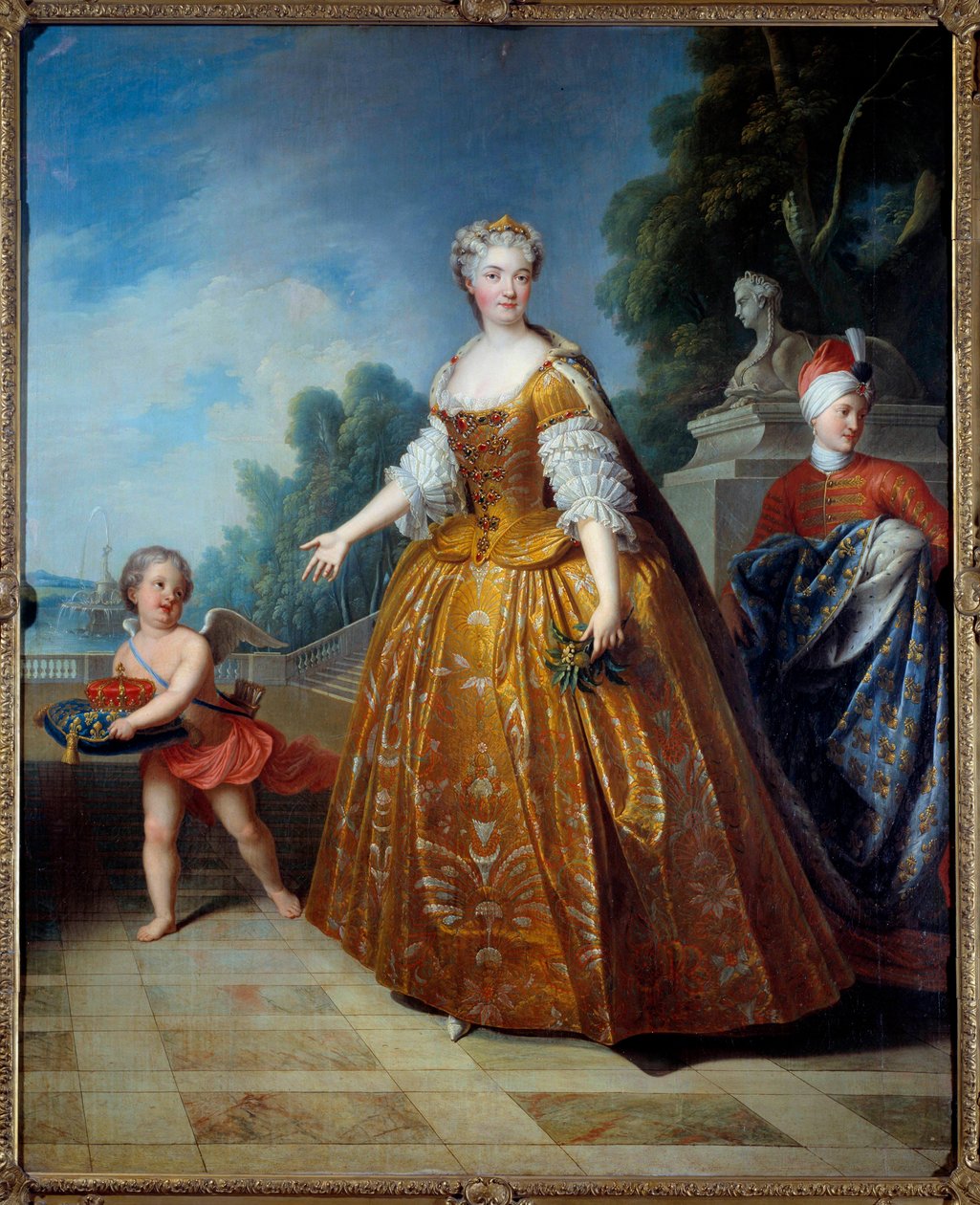 Portrait en pied de Marie Lesczinska (Lesczynska) (1703-1768) Dronning af Frankrig Maleri af Pierre Gobert (1662-1744) 1726 Nancy, Musee historique Lorraine - Portræt i fuld længde af Marie Lesczinska (Leszczynska, Leczinska) (171783-171783) , Dronning af  af Pierre Gobert