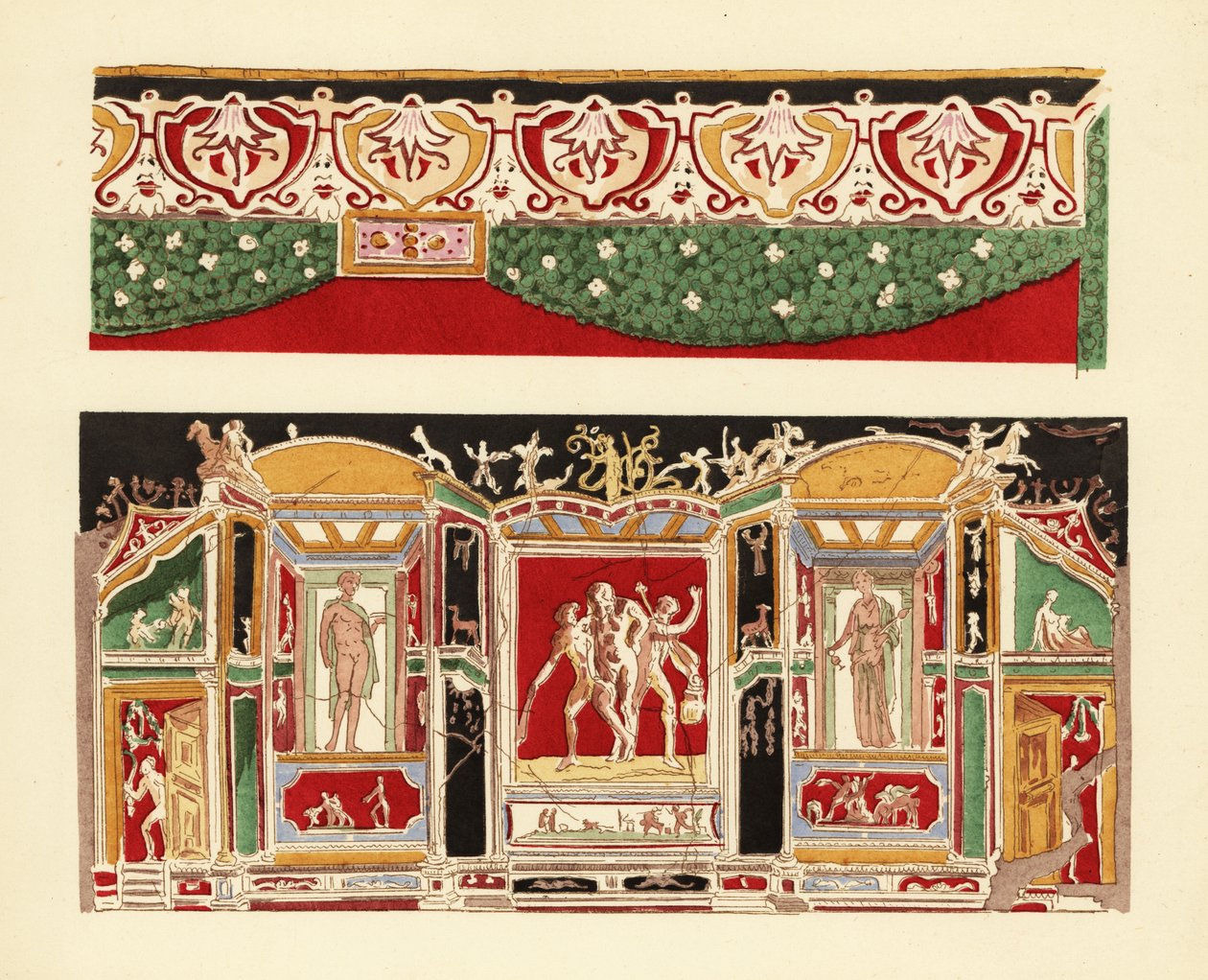 Farvet stuk fra Pompeji i Museet i Napoli af Pierre Gusman