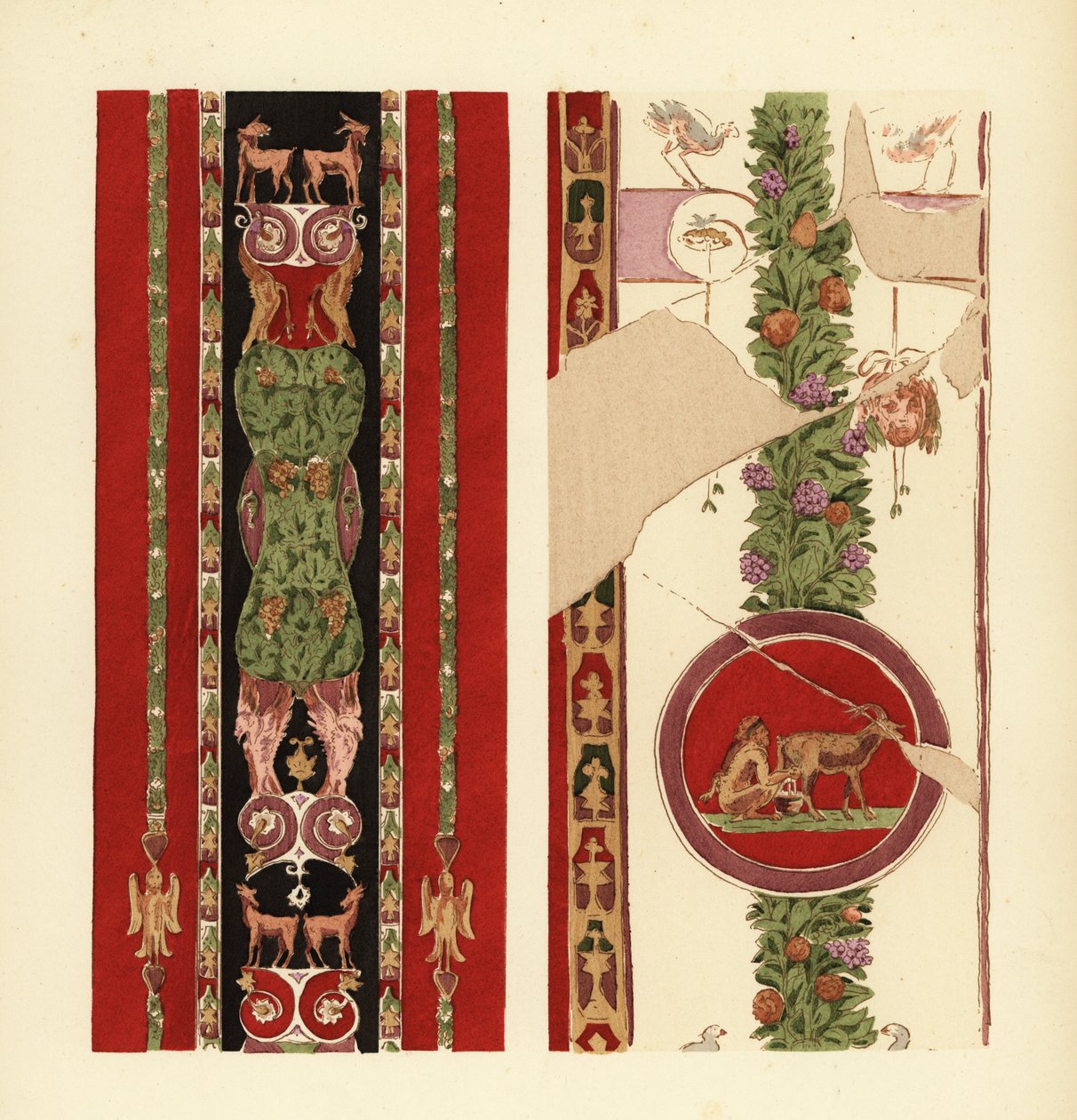 Dekorative motiver på vægmalerier i Herculaneum, Third Pompeian Style af Pierre Gusman