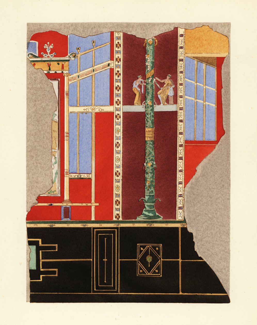 Panel i et værelse i Casa di Laocoonte eller House of Laocoon, Pompeji, tredje pompeiansk stil af Pierre Gusman