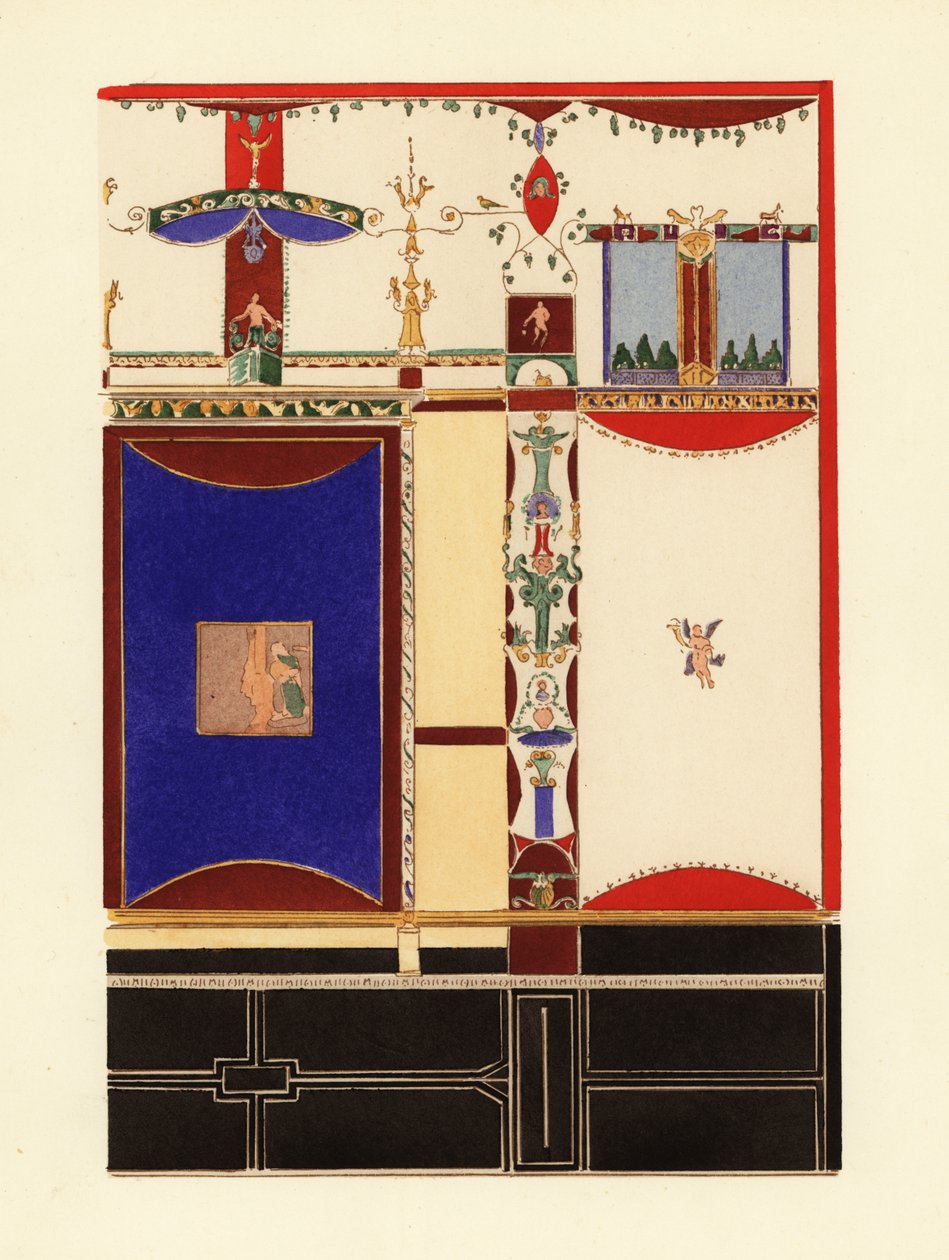 Panel med unik mørkeblå fra Pompeji, tidlig fjerde Pompei-stil af Pierre Gusman