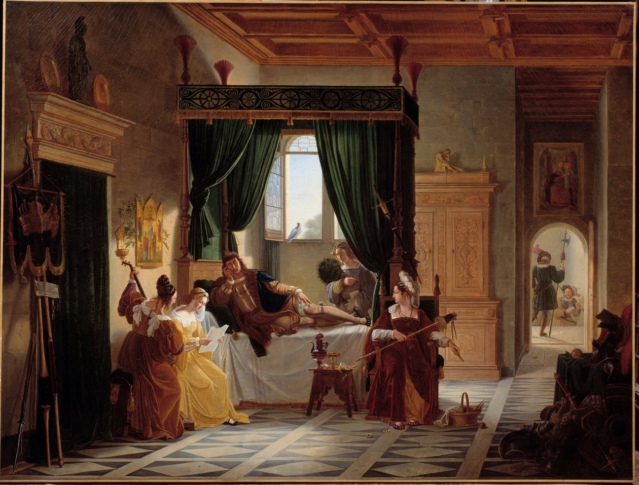 Genopretningen af Bayard Ridderen Pierre Terrail, herre af Bayard (1476-1524) i covalescens efter belejringen af Brescia. Maleri af Pierre Henri Revoil (1776-1842) 1800-tallet søn. 1,35 X 1,77 m af Pierre Henri Revoil