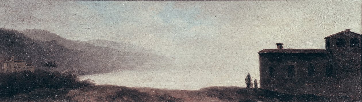 Nemi-søen i regnvejr (olie på papir monteret på kort) af Pierre Henri de Valenciennes