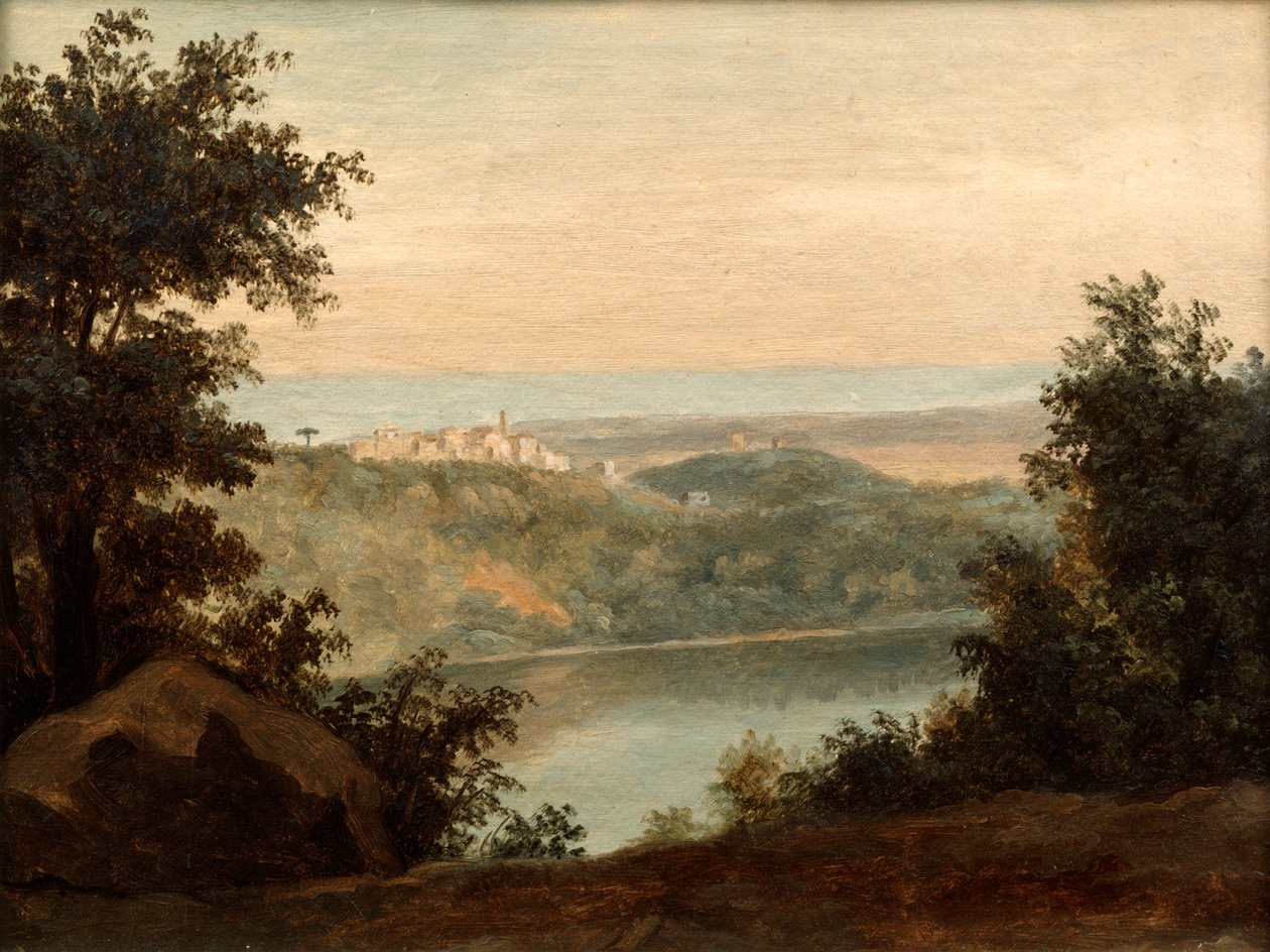 Nemi-søen, i baggrunden byen Genzano, slutningen af det 18. tidlige 19. århundrede af Pierre Henri de Valenciennes
