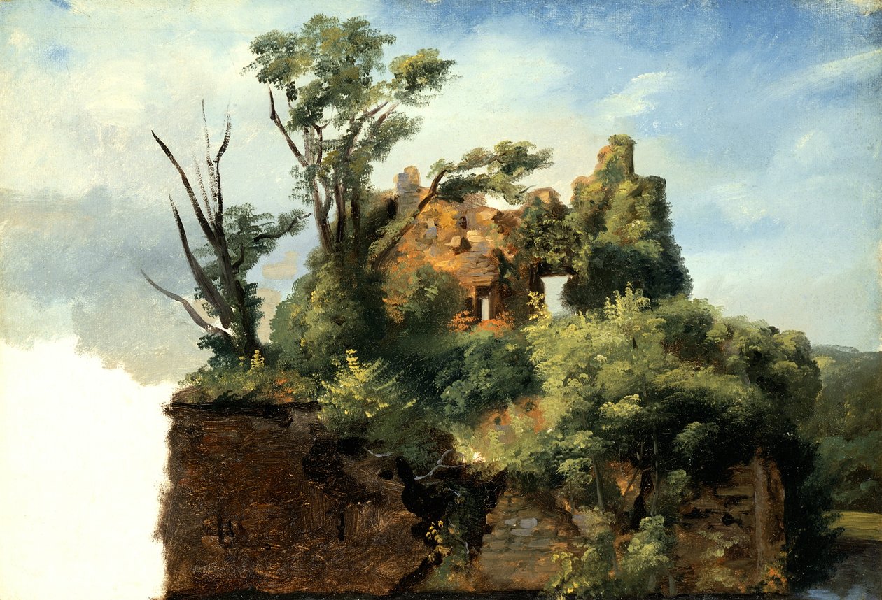 Landskab med ruiner, ca. 1782-5 (olie på papir på lærred) af Pierre Henri de Valenciennes
