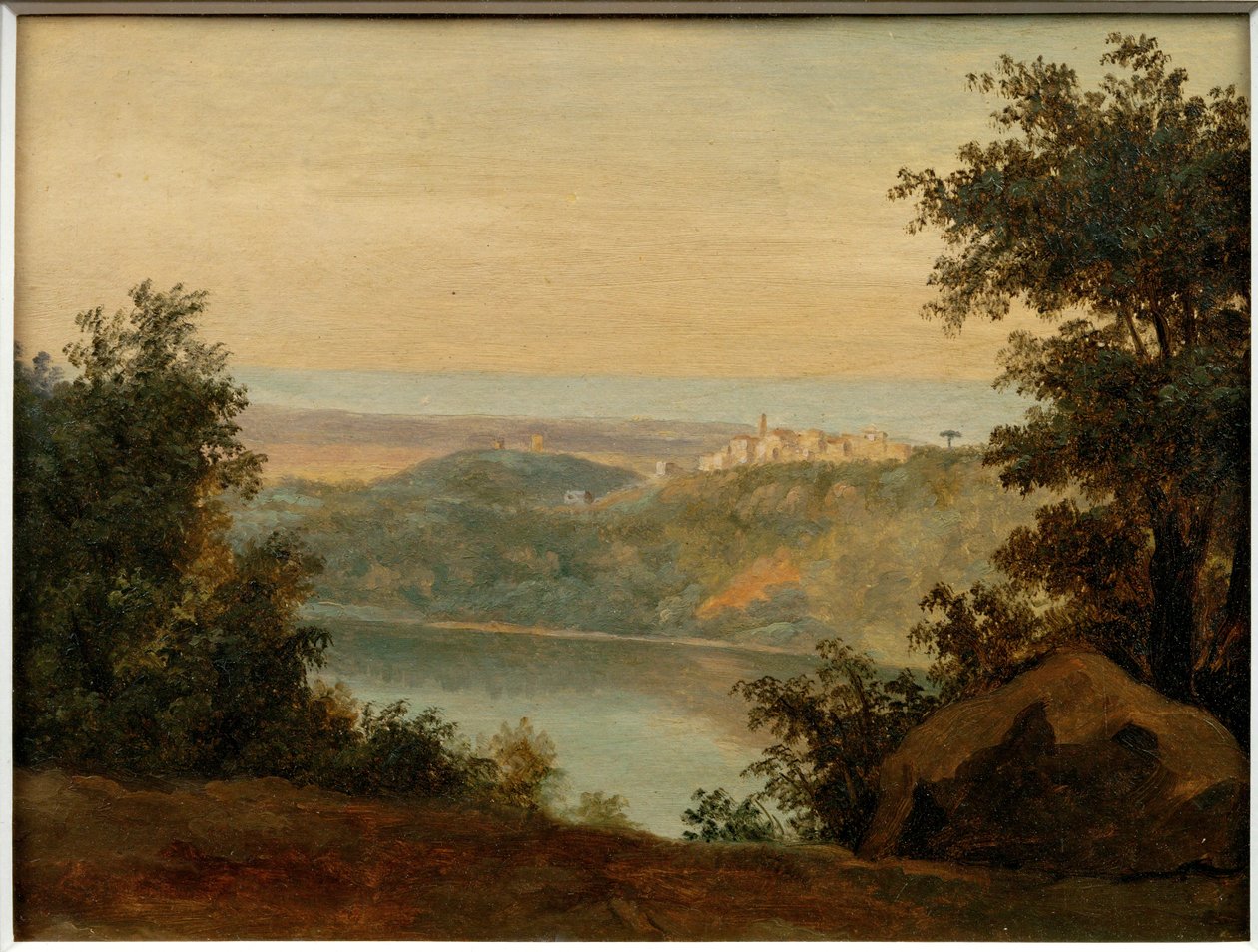 Nemi-søen; i det fjerne ses byen Genzano ... af Pierre Henri de Valenciennes