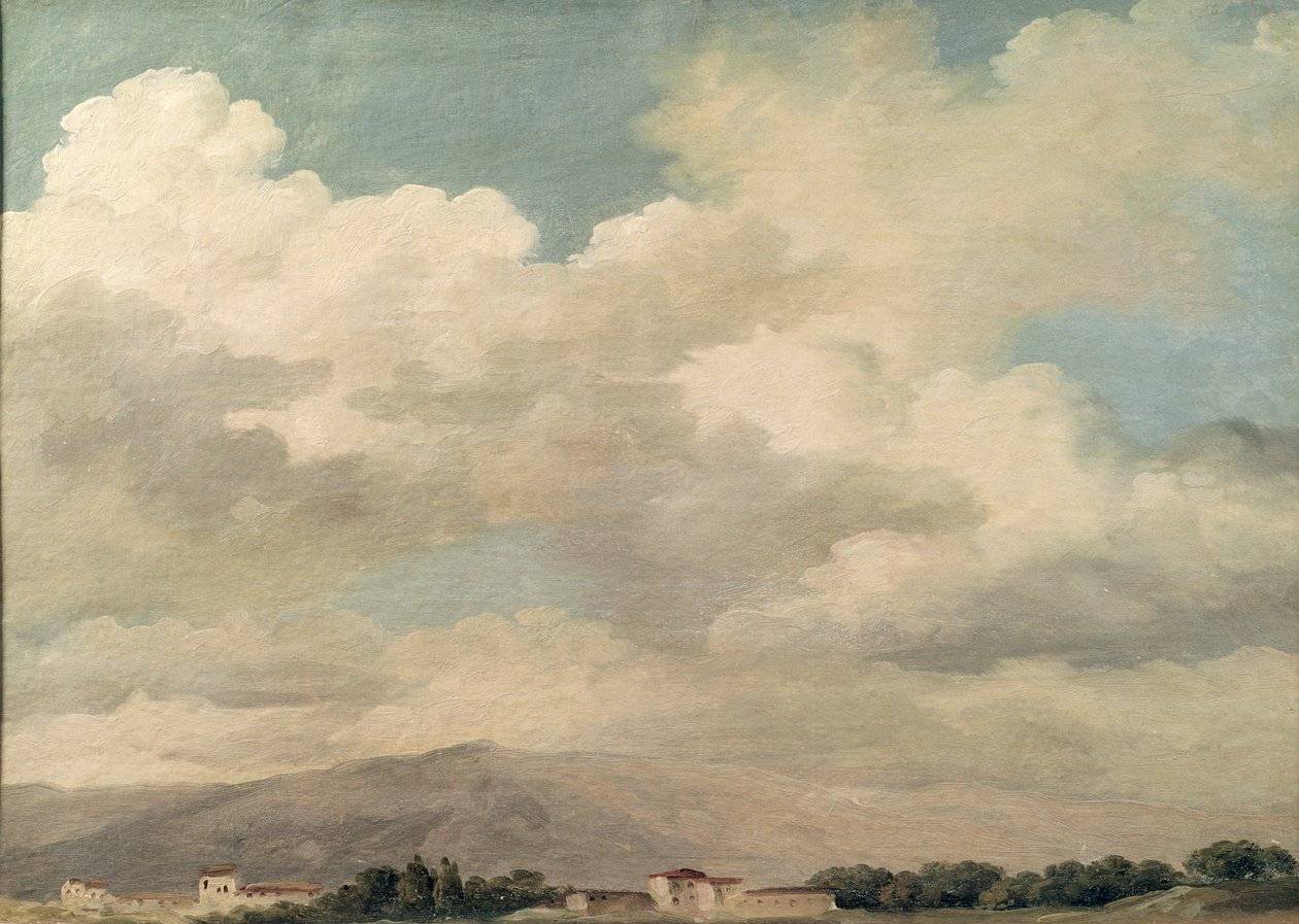 Studie af himlen ved Quirinal (olie på papir monteret på kort) af Pierre Henri de Valenciennes