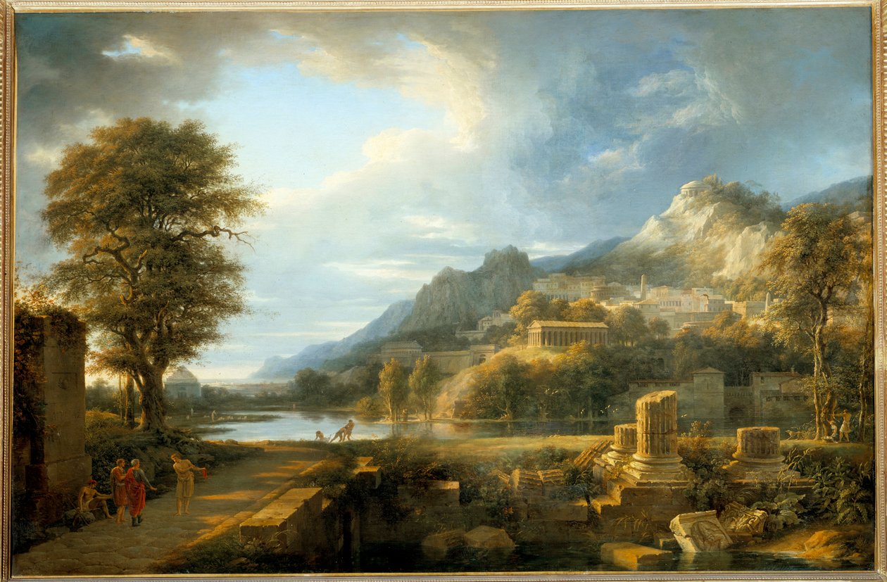 Den antikke by Agrigento på Sicilien Maleri af Pierre de Valenciennes (1750-1819) 1800-tallet søn. 1,1x1,64 m . af Pierre Henri de Valenciennes