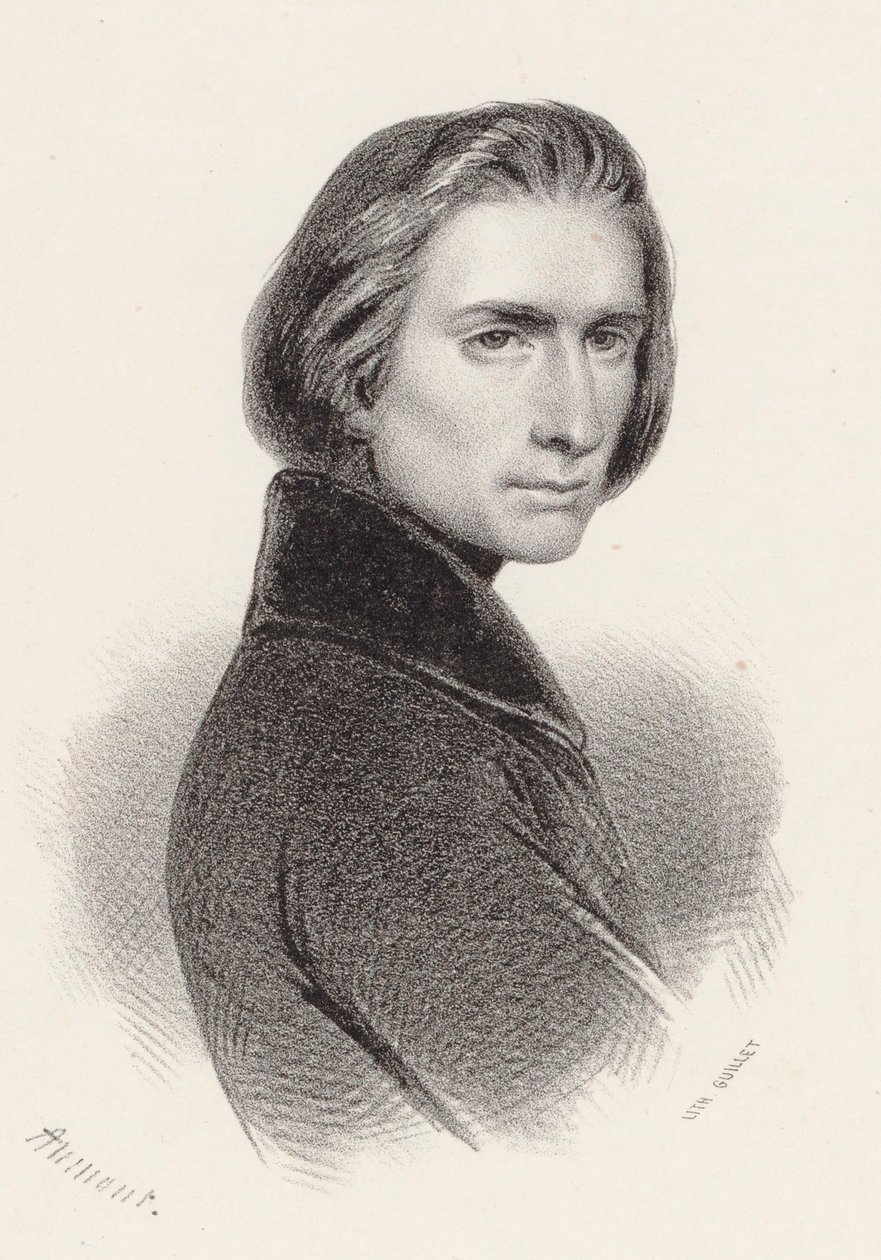 Portræt af komponisten Franz Liszt 1811-1886. af Pierre Hippolyte Aumont