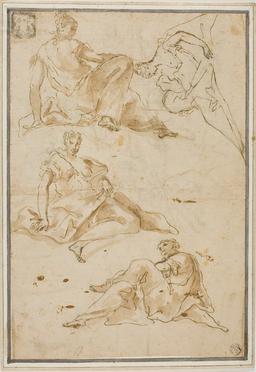 Skitser af fire draperede kvindefigurer (til pendant) af Pierre Hubert Subleyras