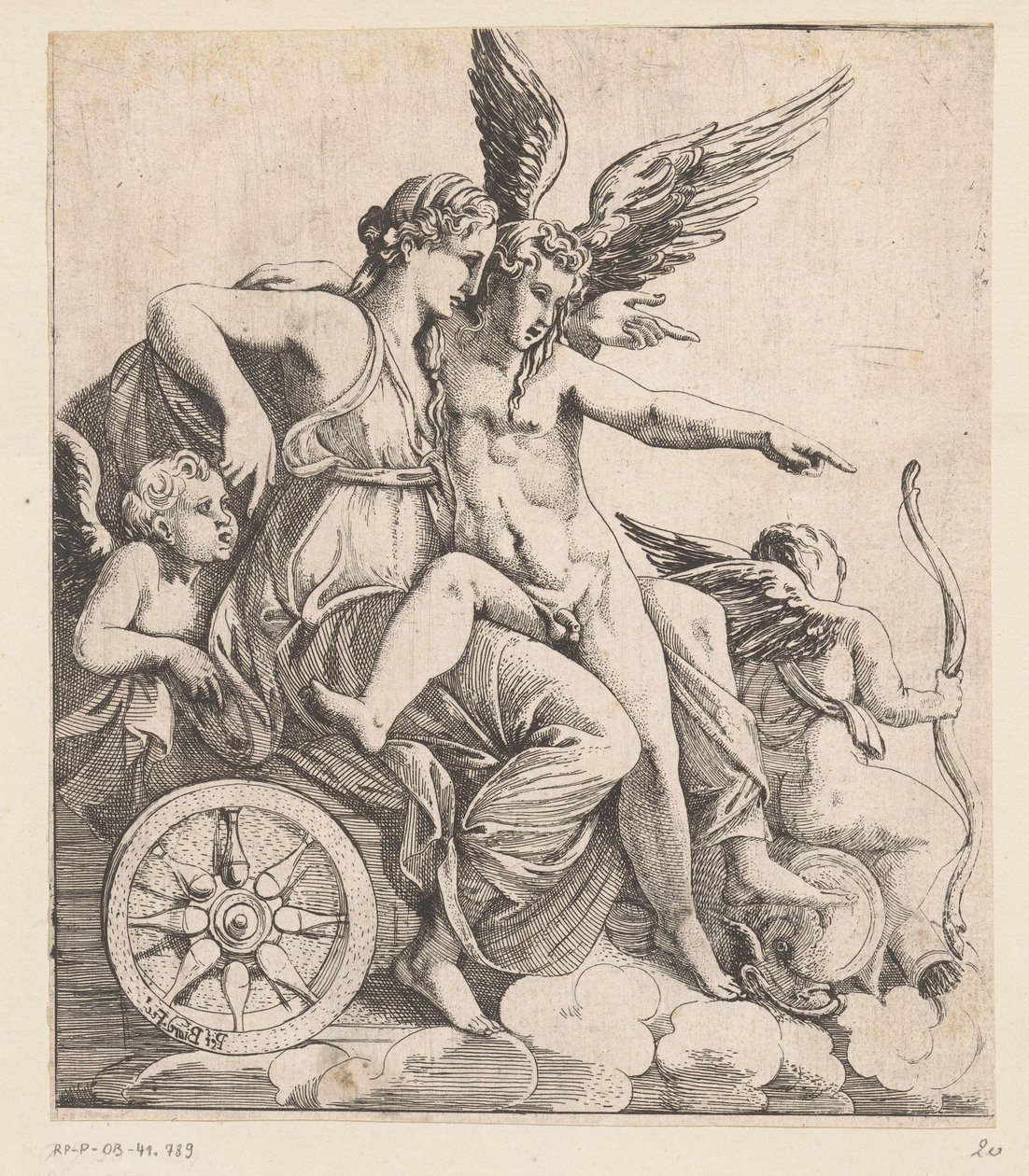 Venus og Amor i en vogn omgivet af putti af Pierre II Biard